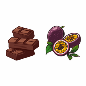 Image of animation of choclate and passion fruit