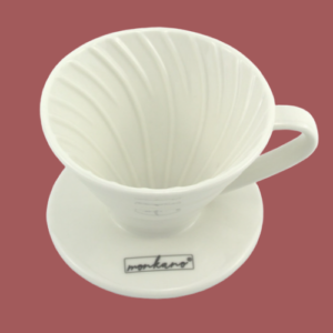 Monkano Porcelain coffee filter displayed on a red background