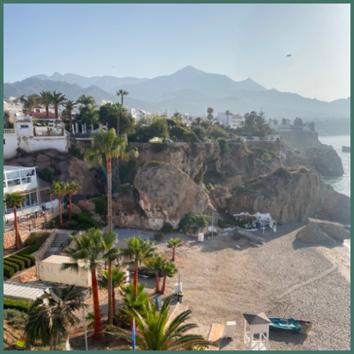 A photo of Playa Calahonda beach taken from the Balcon de Europa in Nerja Malaga.